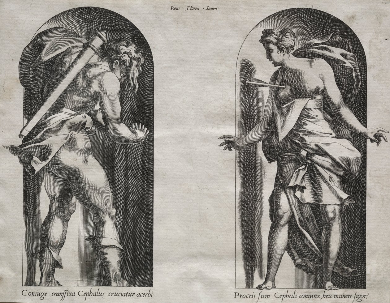 Cephalus i Procris w dwóch niszach, 1538-1540. autorstwa Rene Boyvin