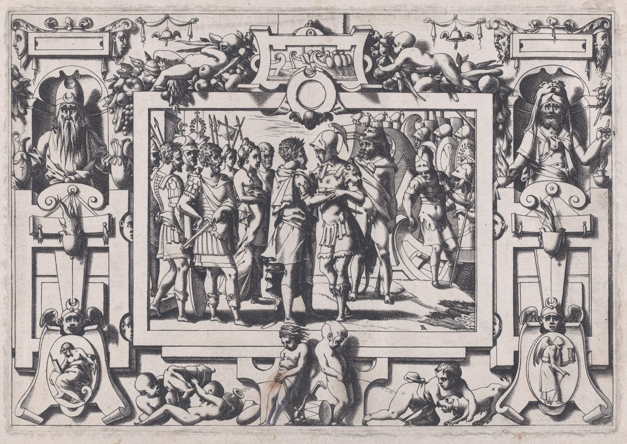 Jason przybywa do Colchis Jason w końcu przybył do Colchis..., 1563. autorstwa Rene Boyvin