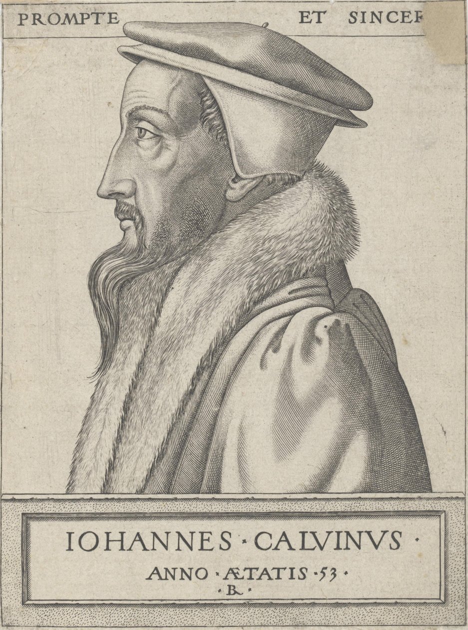 Jean Calvin (1509 - 1564), teolog i główna siła w reformacji protestanckiej, w wieku 53 autorstwa Rene Boyvin