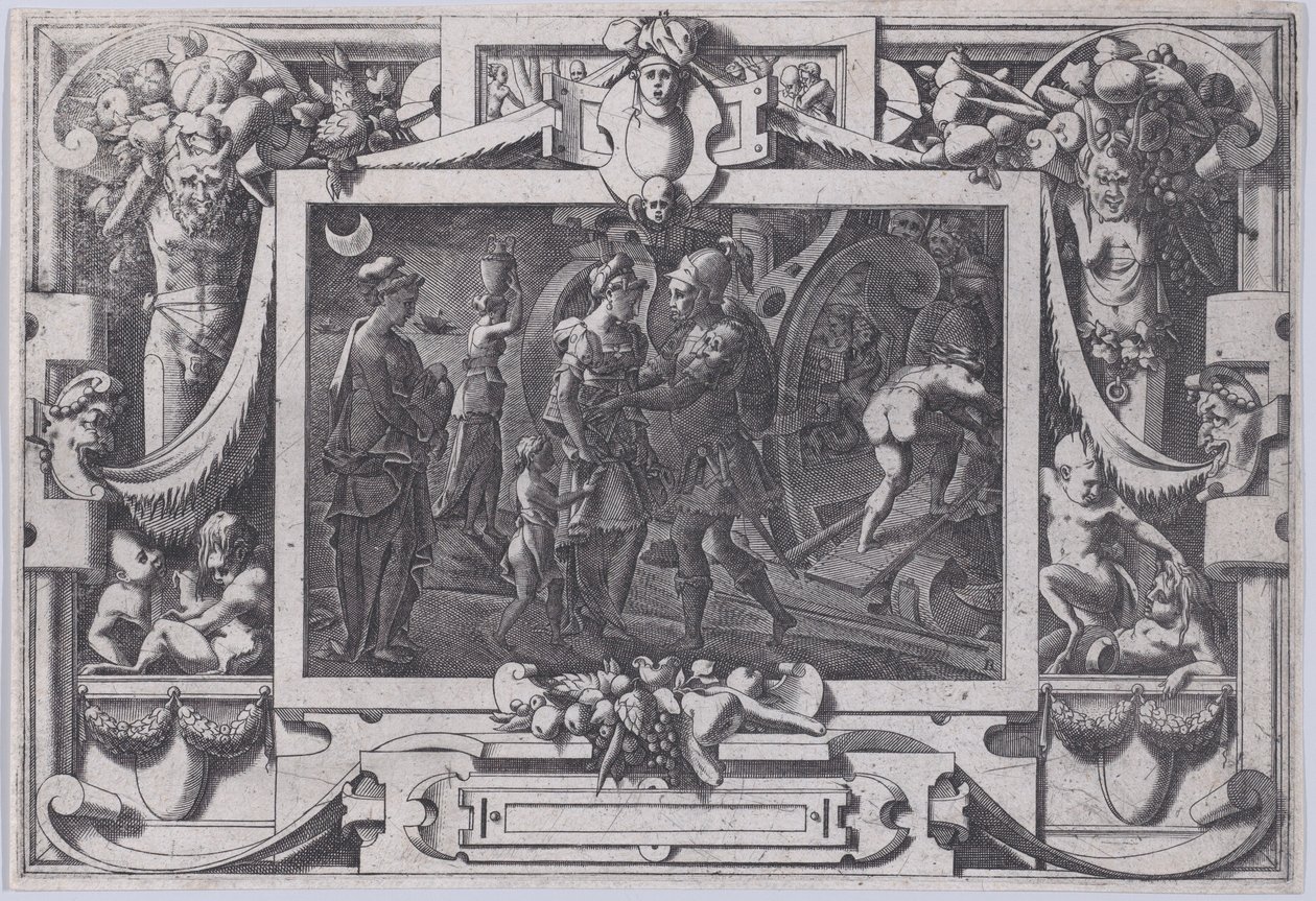 Medea wyrusza z Jasonem Nagła noc z Jasonem Medea opuszcza Colchis we wschodnim Argo..., 1563. autorstwa Rene Boyvin