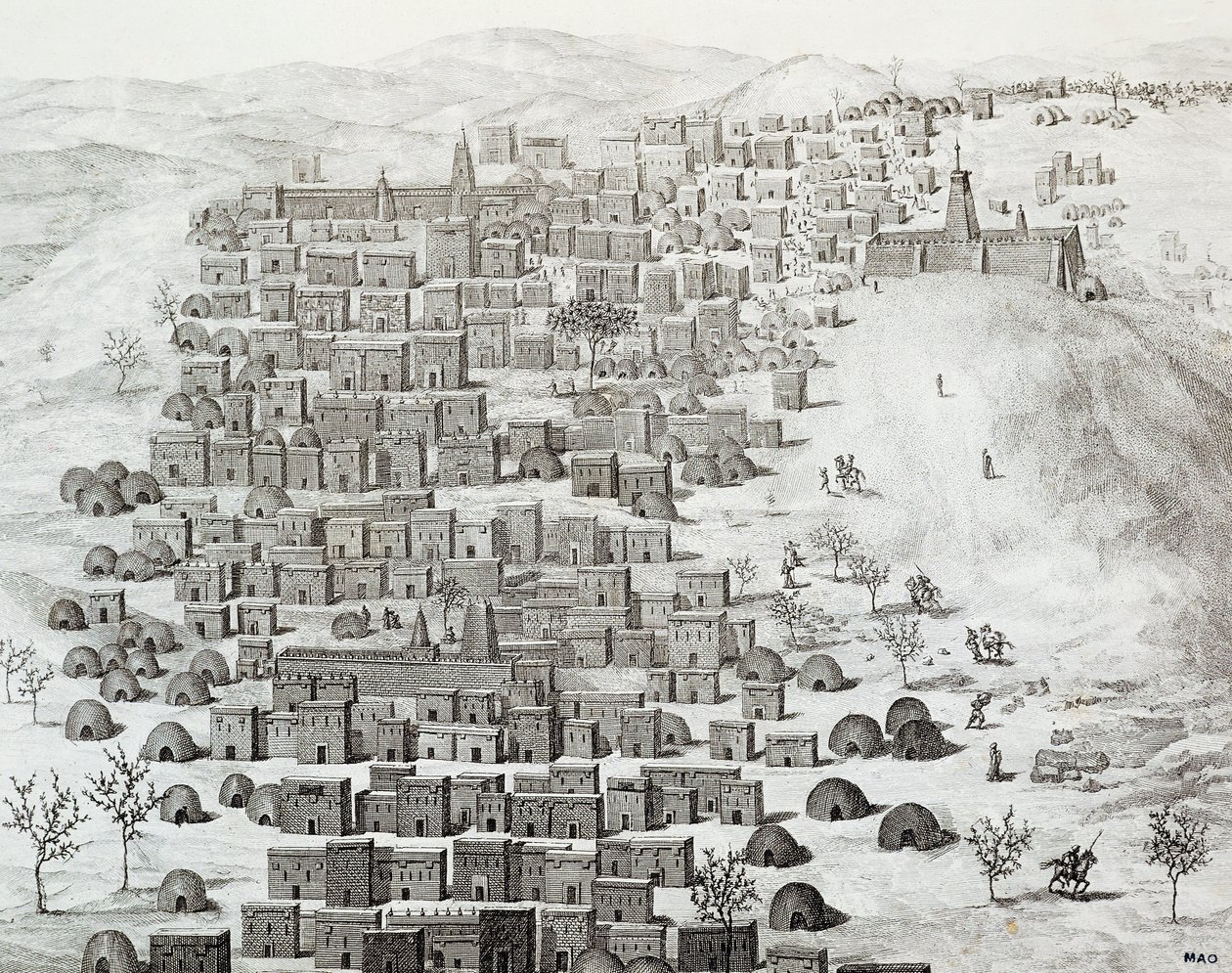 Widok miasta Timbuktu, Mali, rycina z Podróży przez Afrykę Środkową do Timbuktu autorstwa Rene Caillie (1799-1838) między 1824 a 1828, Afryka autorstwa Rene Caillie