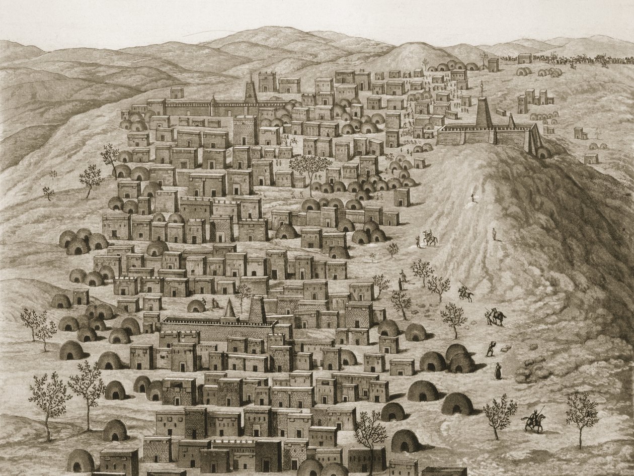 Widok części miasta Timbuktu ze wzgórza, ilustracja z Journal dun Voyage a Tombouctou et a Jenne, 1830 autorstwa Rene Caillie