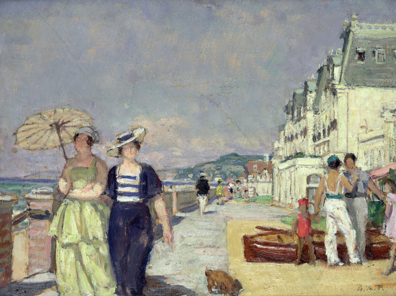 Eleganckie kobiety nad brzegiem morza w Cabourg, ok. 1929 r. (olej na płótnie) autorstwa René François Xavier Prinet