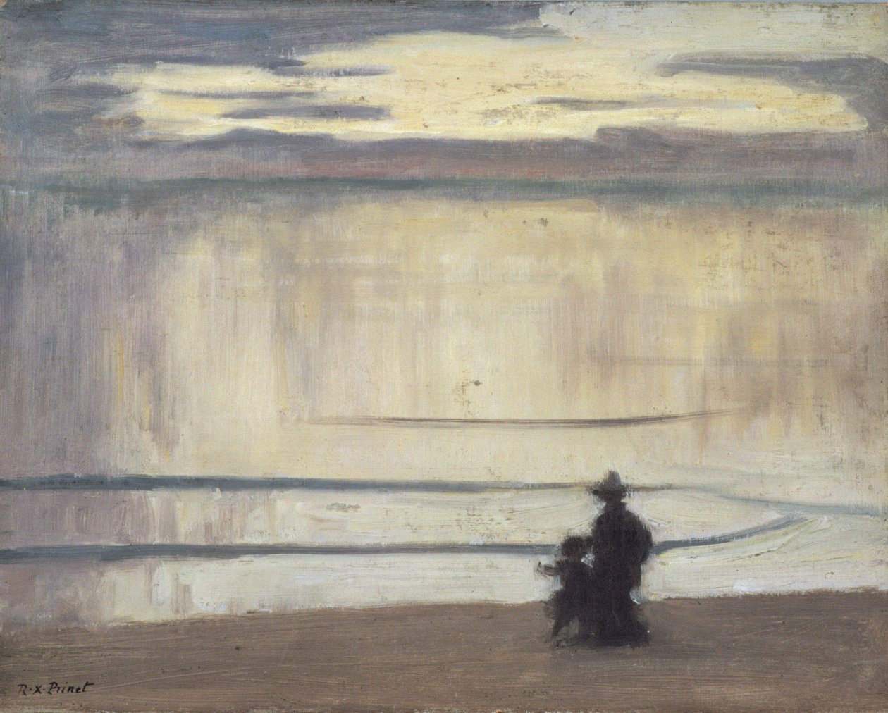 Między psem a wilkiem, ok. 1910 r. (olej na desce) autorstwa René François Xavier Prinet