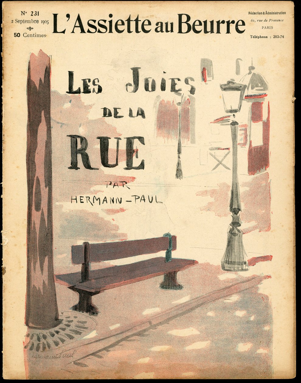 Okładka „”L’Plate au beurre””, numer 231, Satyryczna w kolorach autorstwa Rene George Hermann Paul