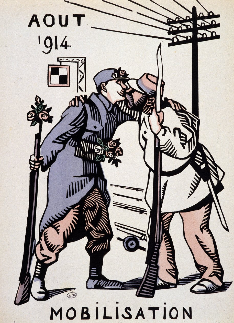 Sierpień 1914, Mobilizacja - rysunek Hermana Paula, w „Kalendarzu wojny” wyd. 1916 autorstwa Rene George Hermann Paul