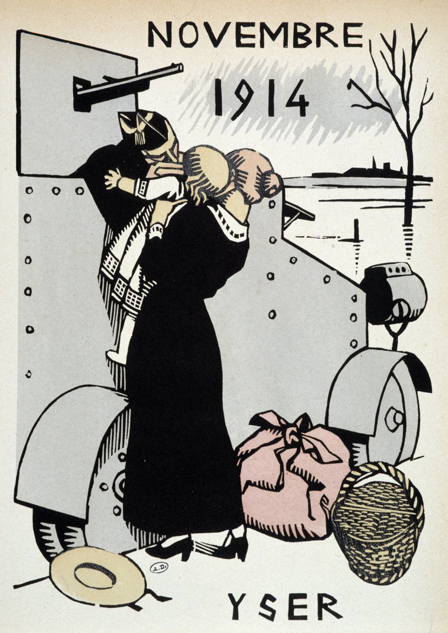 Listopad 1914: Yser, odejście wojsk - w „Kalendarzu wojny”, rys. Herman-Paul, wyd. 1916 autorstwa Rene George Hermann Paul