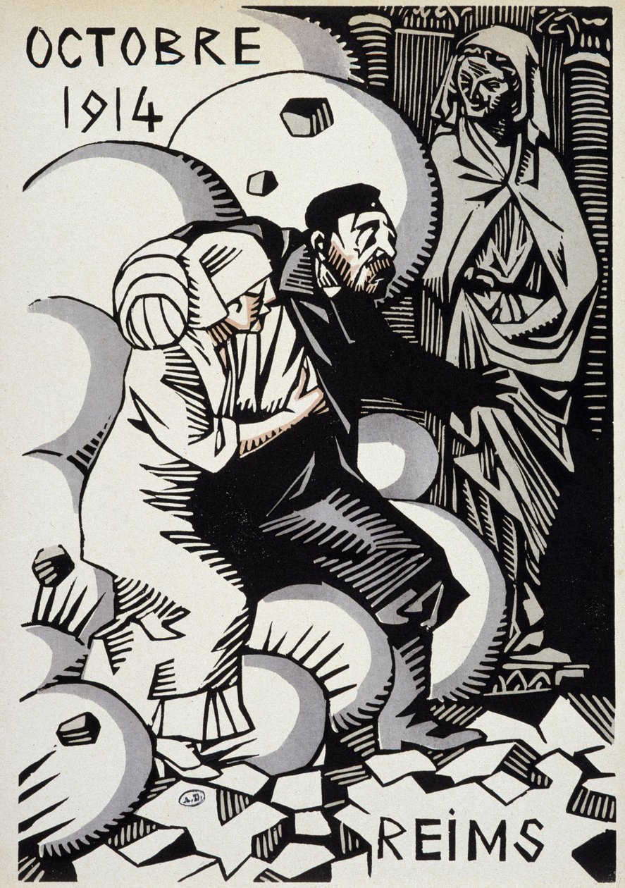 Październik 1914, Reims – rysunek Hermana Paula – w „Kalendarzu wojny”” wyd. 1916 autorstwa Rene George Hermann Paul