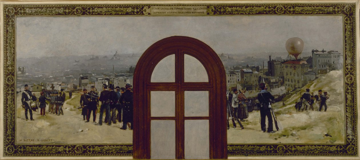 Szkic biura prefekta w paryskim ratuszu: Odlot balonu "Armand Barbès", instrukcja Gwardii Narodowej autorstwa Rene Joseph Gilbert