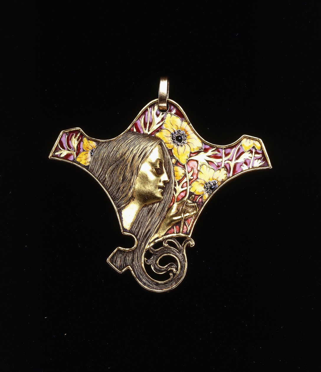Wisiorek przedstawiający młodą dziewczynę autorstwa Rene Jules Lalique