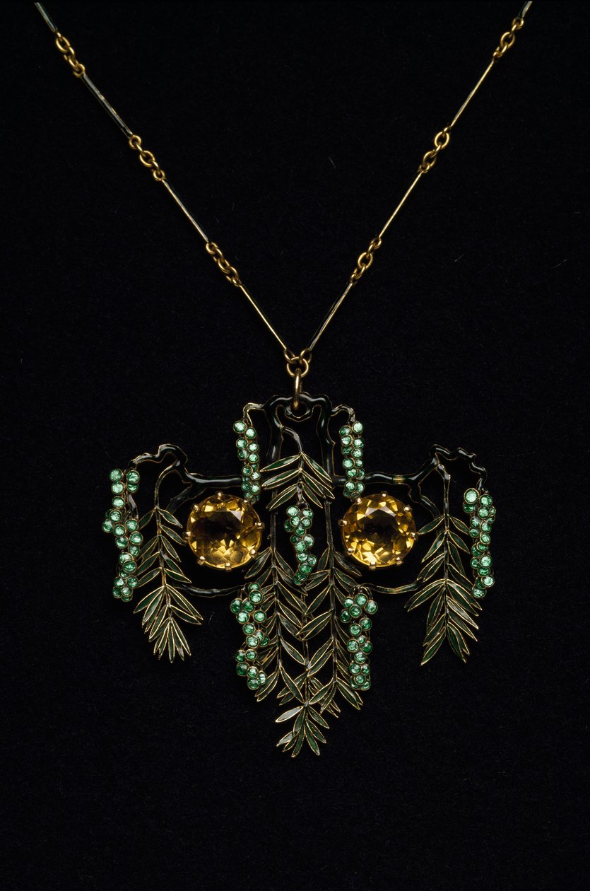 Art Nouveau: naszyjnik ze złota, topazów i emalii. Pracownia Rene Lalique. 1900 Parma, kolekcja prywatna autorstwa Rene Jules Lalique