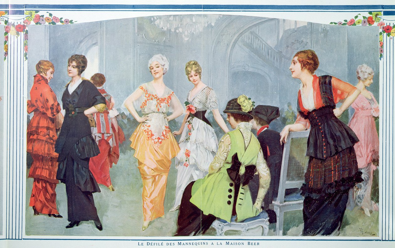 Pokaz mody w Maison Beer, z "La Vie Heureuse", marzec 1914 r. autorstwa Rene Lelong