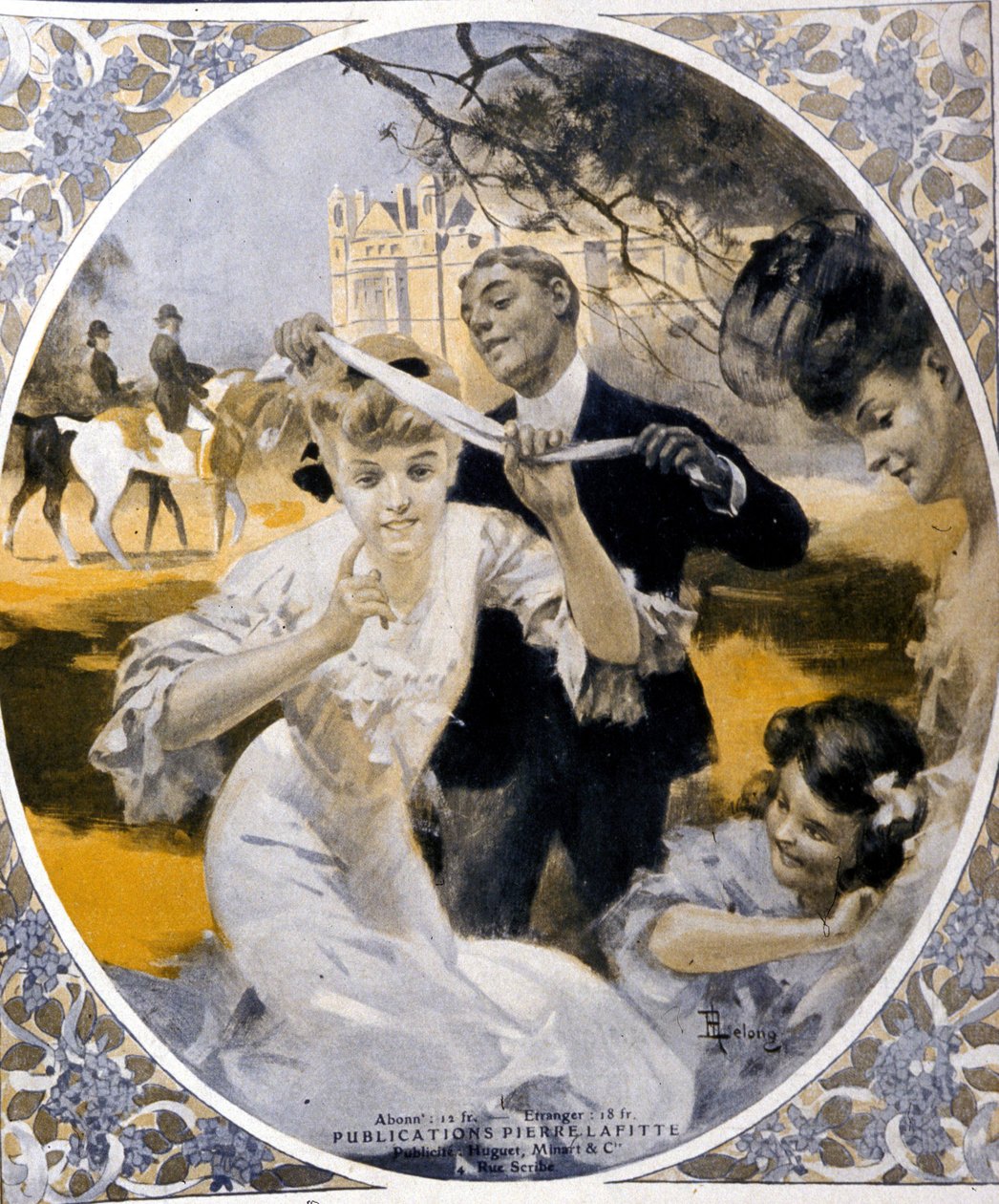 Gry ogrodowe: przygotowanie gry w siatkę morszczuka, początek wieku. Ilustracja Rene Lelonga (1871-1933) autorstwa Rene Lelong