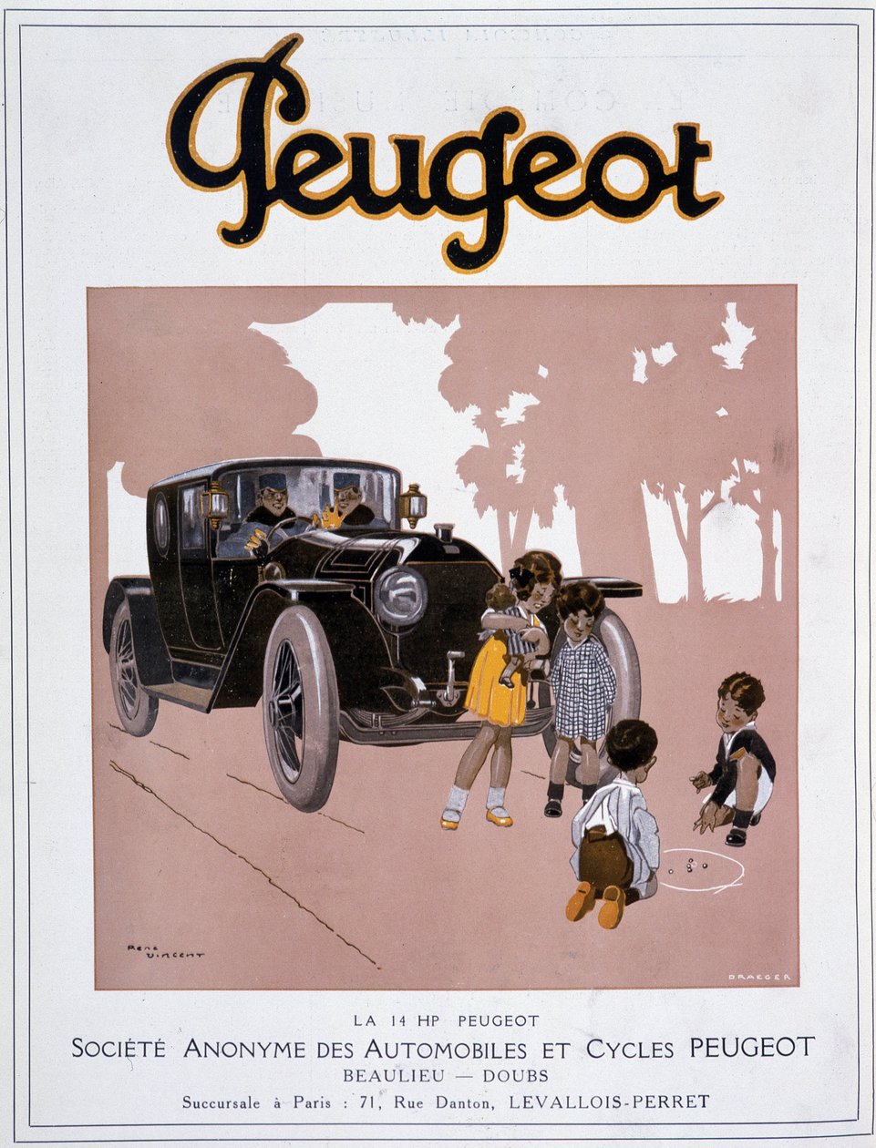 Reklama Peugeota „Peugeot 14 KM” w „Comoedia illustrious”” z 20 grudnia autorstwa Rene Vincent