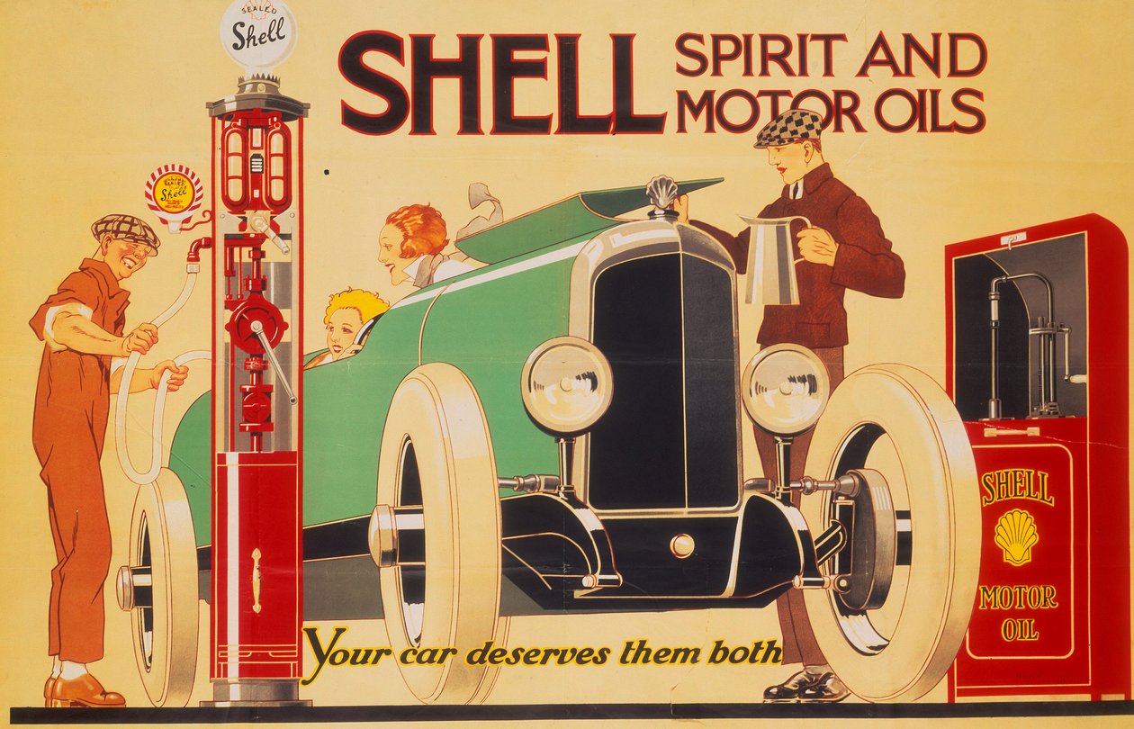 Plakat reklamujący Spirytus Shell i oleje silnikowe. autorstwa Rene Vincent