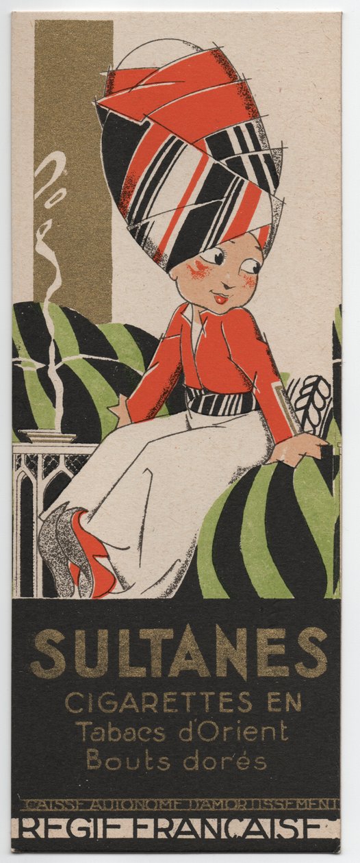 Sultanes Cigarettes, ok. 1930 r. (odbitka szablonowa) autorstwa Rene Vincent
