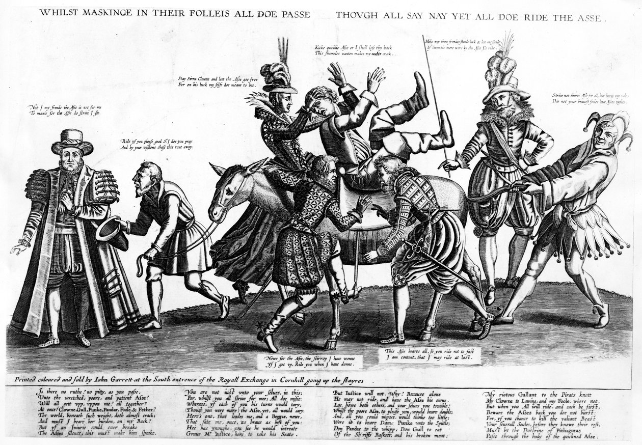 Podczas maskowania się w swoich folleis wszyscy mijają, chociaż wszyscy mówią nie, ale wszyscy jeżdżą na dupie, 1607 autorstwa Renold Elstrack