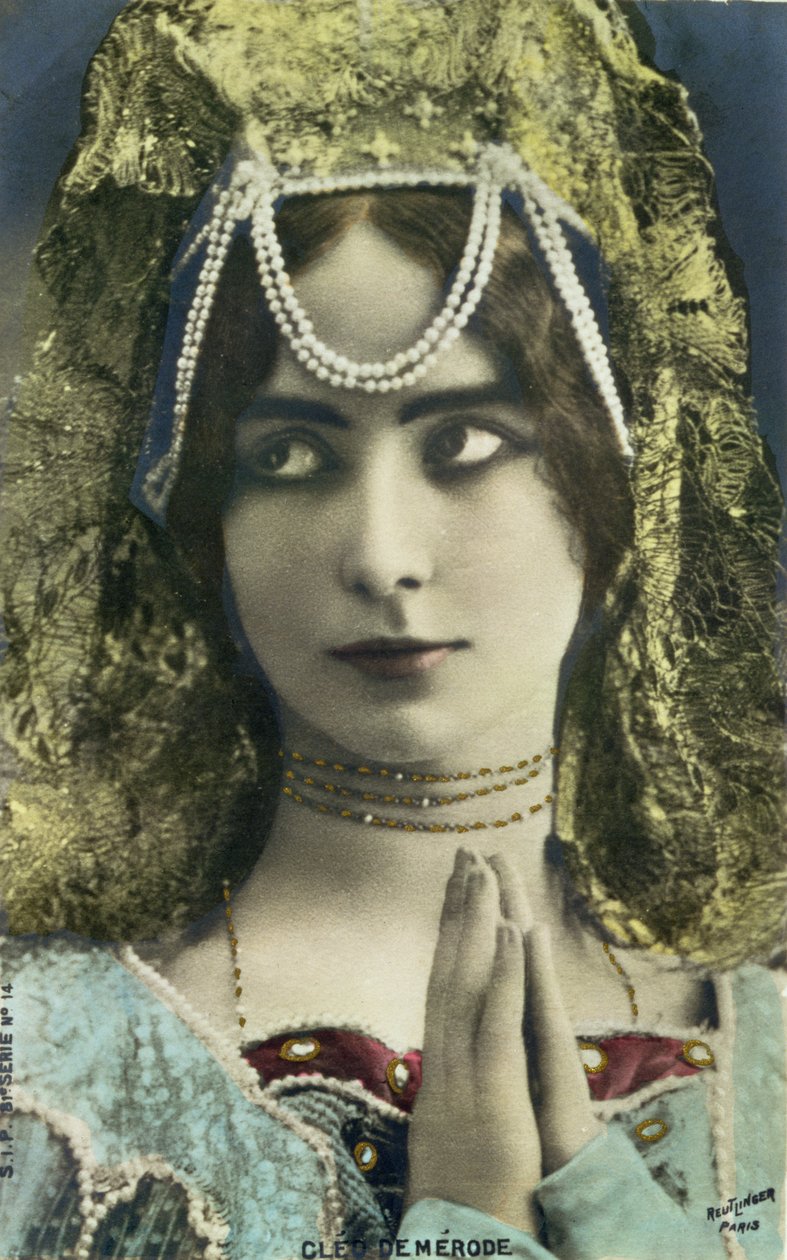 Pocztówka przedstawiająca tancerkę Cleo de Merode (1875-1966) (zdjęcie kolorowane) autorstwa Reutlinger Studio