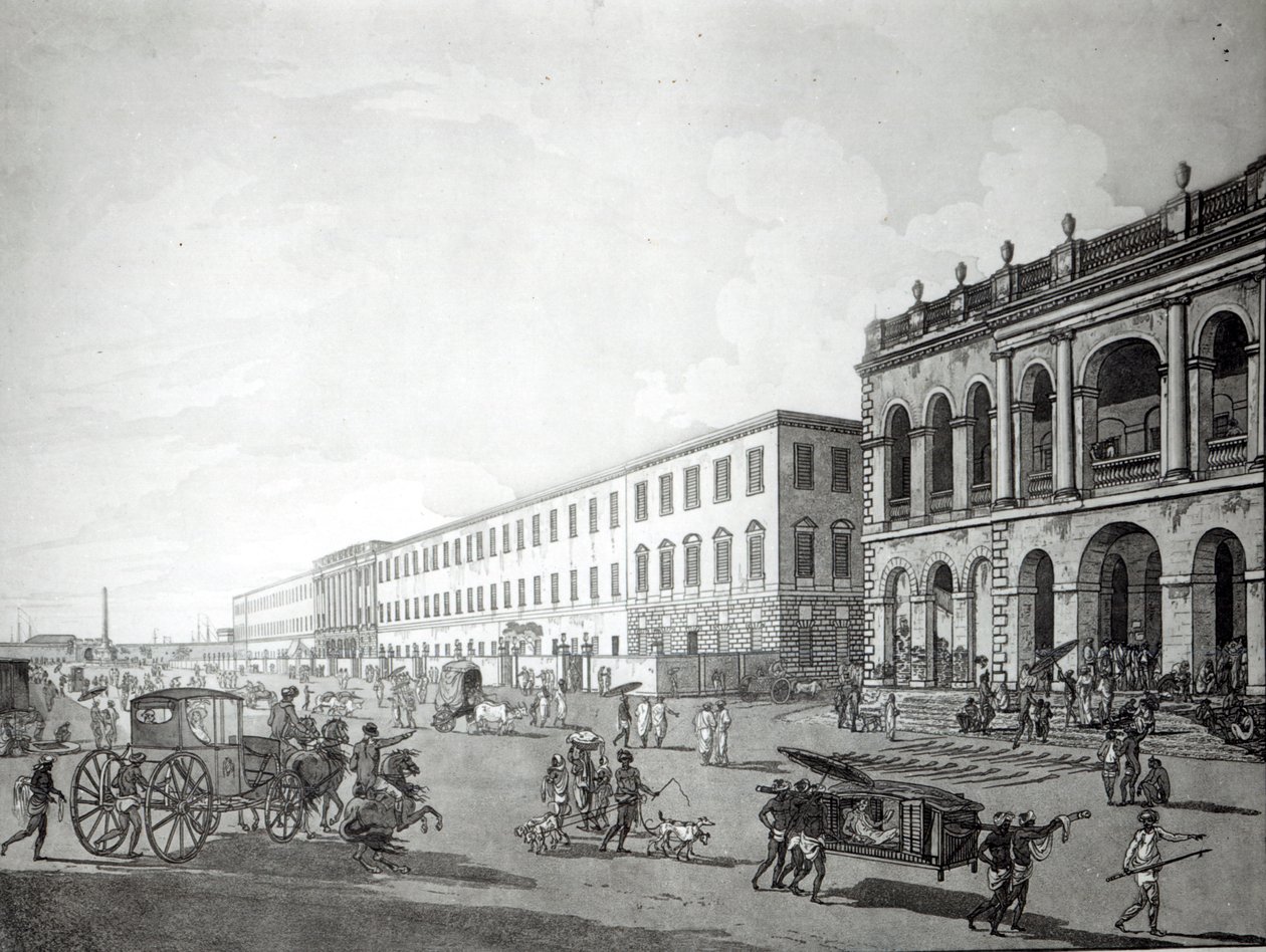 Sąd burmistrza i budynek pisarzy, Kalkuta, 1786 (akwatinta) autorstwa Rev. Edward Thomas Daniell
