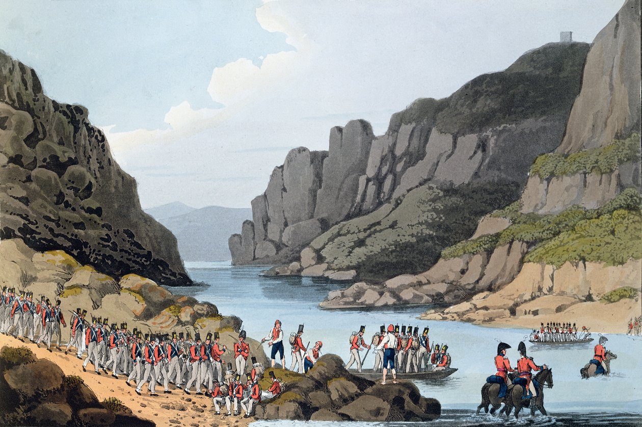 Widok na Tag w pobliżu Villa Velha, Portugalia, ryty L. Clark, 1809 autorstwa Rev. William Bradford
