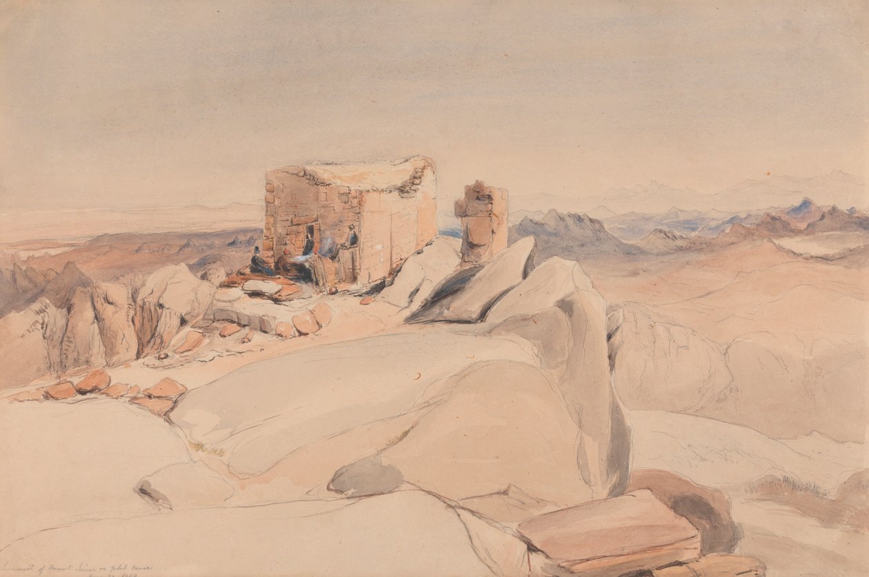 Szczyt góry Synaj lub Jebel Musa autorstwa Rev. Edward Thomas Daniell