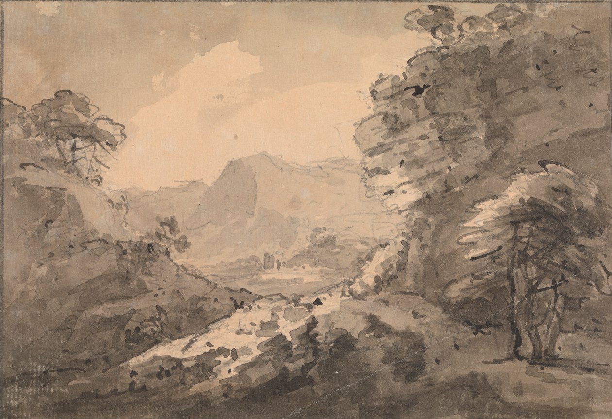 Górzysty krajobraz z Rocky Crag po prawej stronie autorstwa Rev. William Gilpin