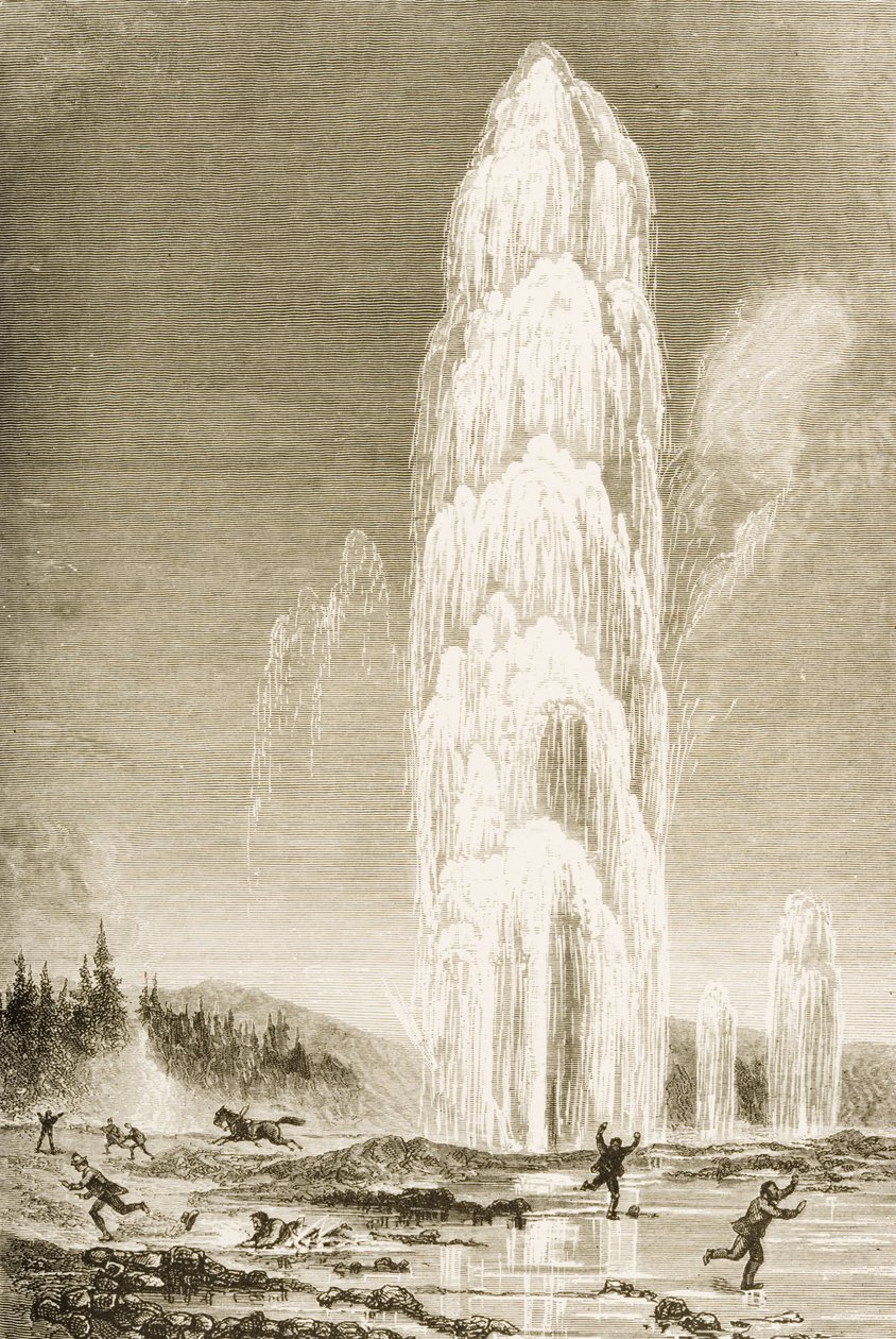 Gejzer Olbrzymki w Parku Narodowym Yellowstone wybuchł w latach 70. XIX wieku, ok. 1880 r autorstwa Reverend Samuel Manning