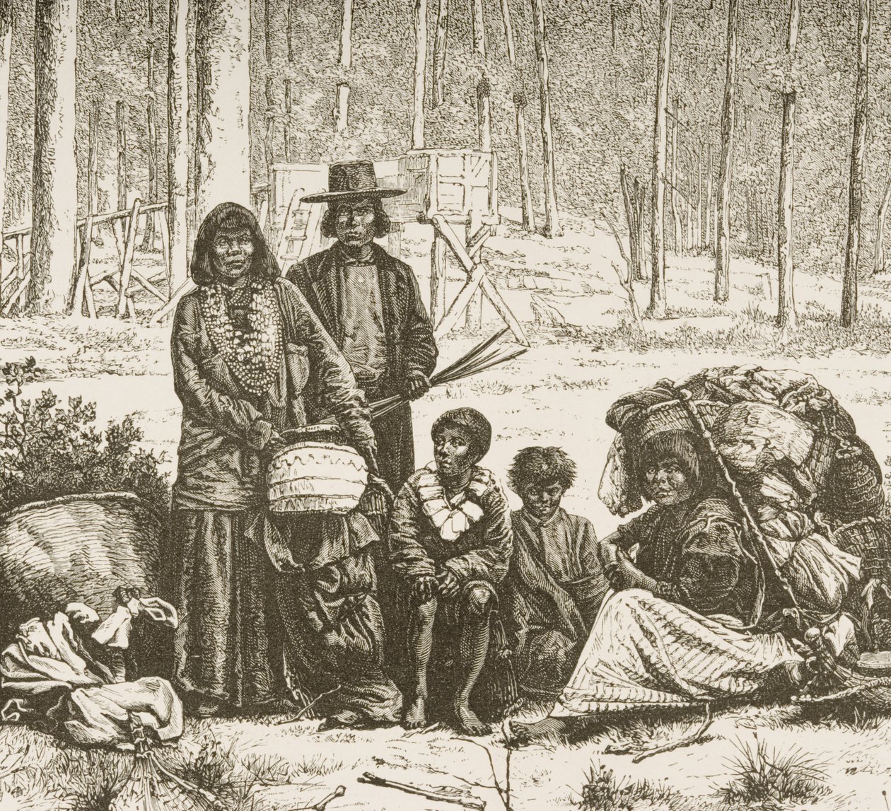 Grupa rodzinna rdzennych Amerykanów na zachód od Gór Skalistych, ok. 1880 r. autorstwa Reverend Samuel Manning