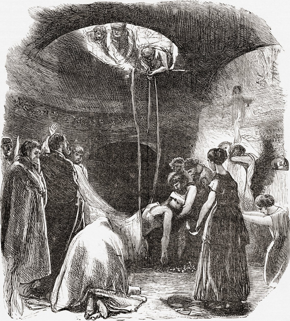 Wczesnochrześcijański pochówek w katakumbach Rzymu, Włochy. Z włoskich obrazów ks. Samuela Manninga, opublikowanych ok. 1890 r. autorstwa Reverend Samuel Manning