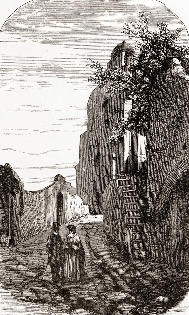 Clivus Victoria na Wzgórzu Palatyńskim, Rzym, Włochy pod koniec XIX wieku. Z włoskich obrazów ks. Samuela Manninga, opublikowanych około 1890 roku. autorstwa Reverend Samuel Manning