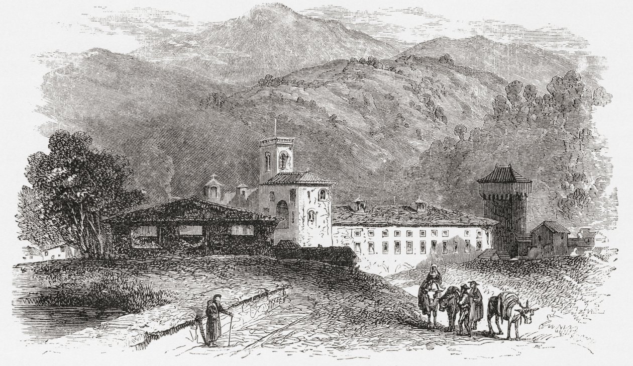 Klasztor w Vallombrosa, Florencja, Włochy pod koniec XIX wieku. Z włoskich obrazów ks. Samuela Manninga, opublikowanych około 1890 roku. autorstwa Reverend Samuel Manning