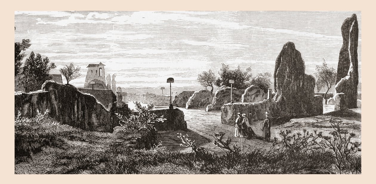 Ruiny Pałacu Cezarów, Wzgórze Palatyn, Rzym, Włochy pod koniec XIX wieku. Z włoskich obrazów ks. Samuela Manninga, opublikowanych około 1890 roku. autorstwa Reverend Samuel Manning