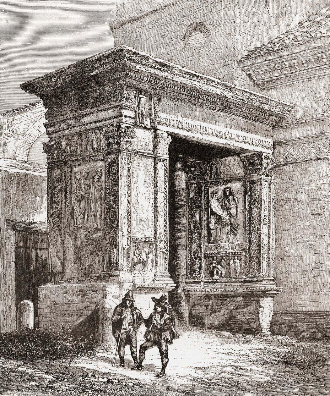 Arcus Argentariorum, w zachodniej ścianie kościoła San Giorgio al Velabro, Rzym, Włochy pod koniec XIX wieku. Z włoskich obrazów ks. Samuela Manninga, opublikowanych około 1890 roku. autorstwa Reverend Samuel Manning