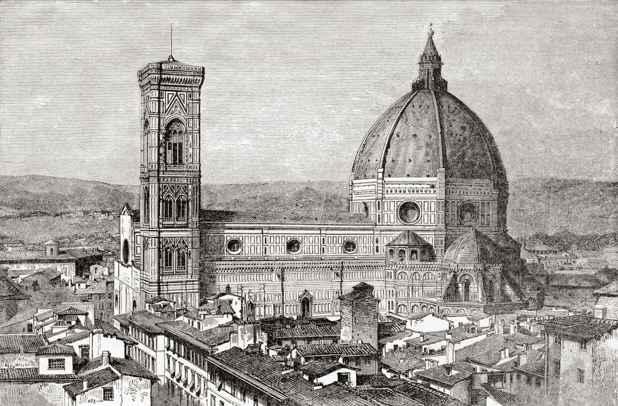 Duomo i kampanila bazyliki Santa Maria del Fiore, Piazza del Duomo, Florencja, Włochy pod koniec XIX wieku. Z włoskich obrazów ks. Samuela Manninga, opublikowanych około 1890 roku. autorstwa Reverend Samuel Manning