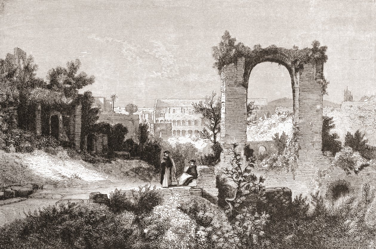 Palatyn ze wzgórza Awentyn, Rzym, Włochy pod koniec XIX wieku. Z włoskich obrazów ks. Samuela Manninga, opublikowanych około 1890 roku. autorstwa Reverend Samuel Manning