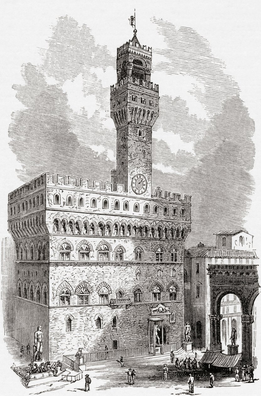 Palazzo Vecchio, Florencja, Toskania, Włochy pod koniec XIX wieku. Z włoskich obrazów ks. Samuela Manninga, opublikowanych około 1890 roku. autorstwa Reverend Samuel Manning