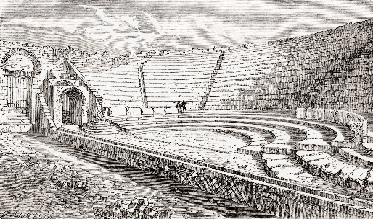 Mały teatr, Pompeje, Neapol, Włochy Z włoskich obrazów ks. Samuela Manninga, opublikowanych około 1890 roku. autorstwa Reverend Samuel Manning