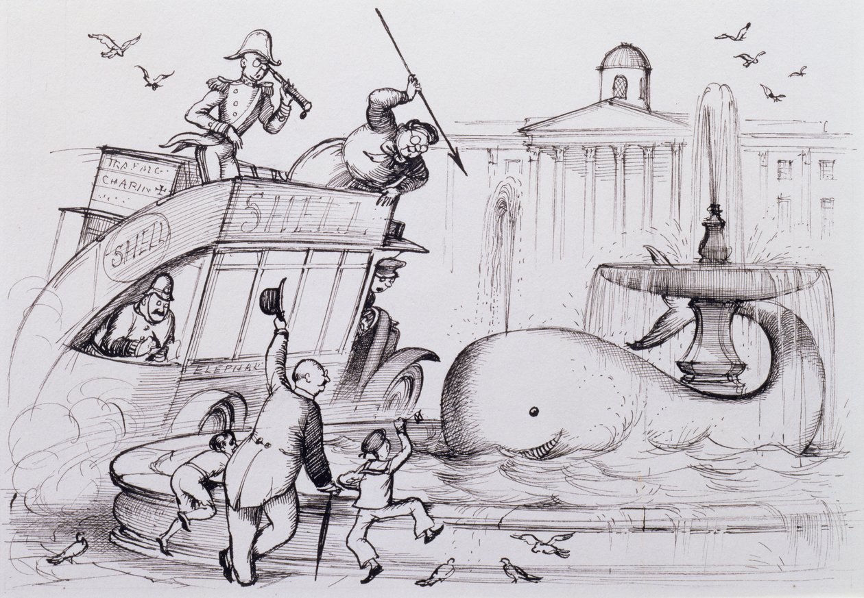 Wieloryb na Trafalgar Square, ok. 1930 (pióro i atrament) autorstwa Rex Whistler