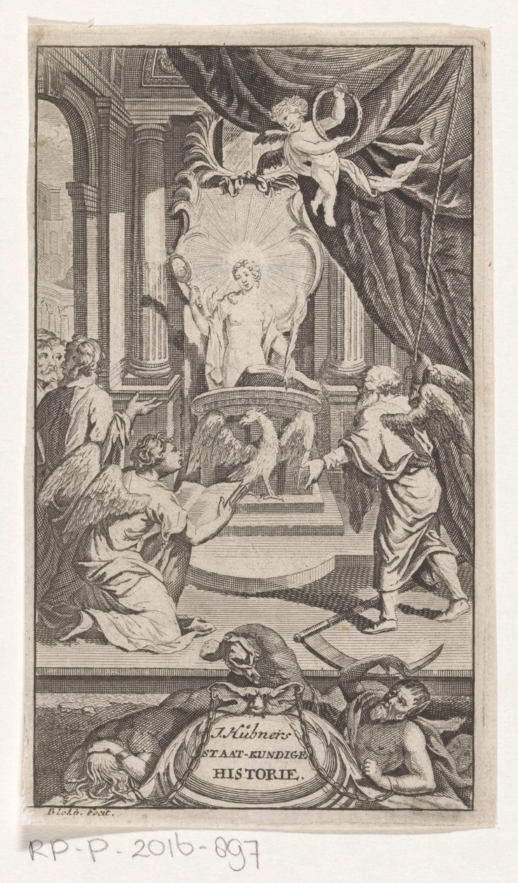 Ojciec Czas ujawnia historię Historia polityczna J. Huebnera (tytuł na obiekcie) Strona tytułowa za: Johann Hübner, Zwięzłe pytania z historii politycznej, 1719 autorstwa Reynier Blokhuysen