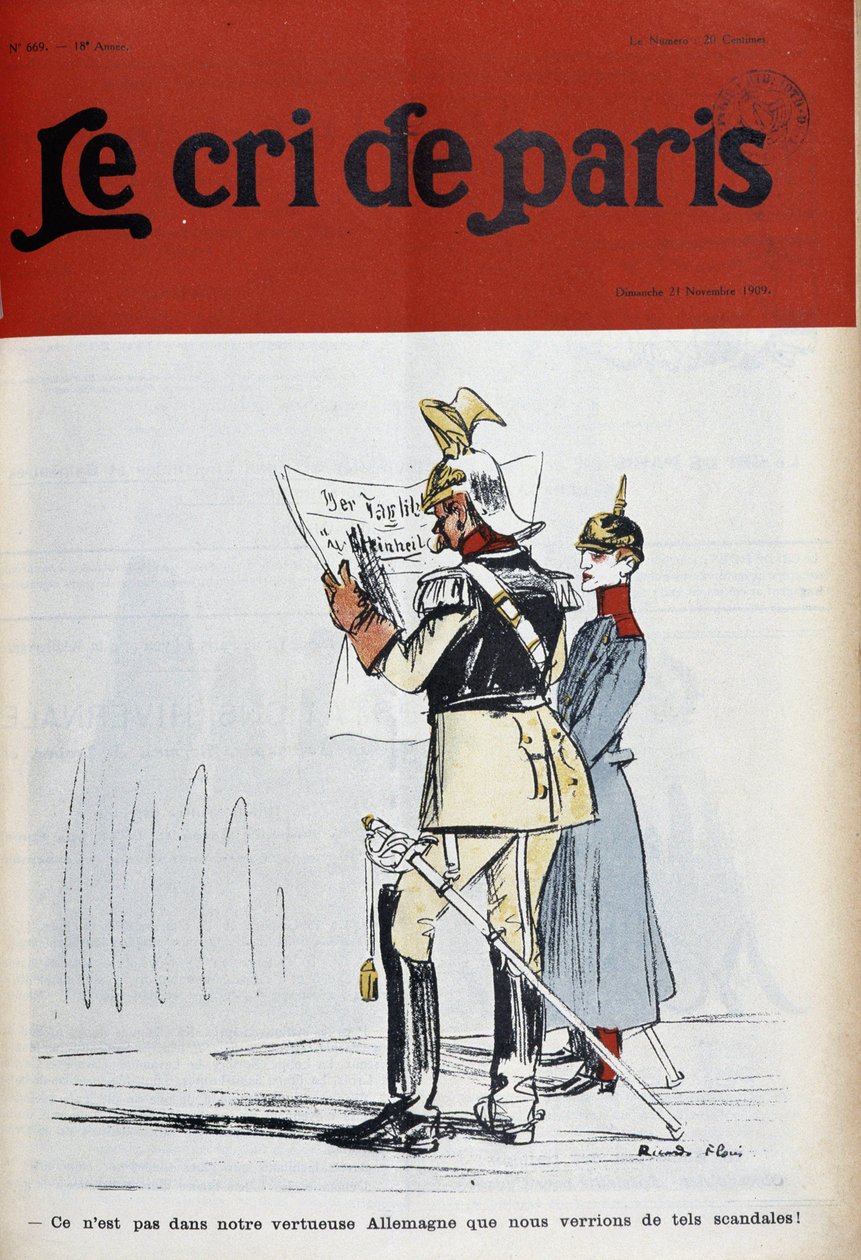 Cesarz Niemiec (?) czyta gazetę potępiającą skandale (ale jakie?) autorstwa Florès-couv. „Le Cree de Paris”” z 21.11.1909. autorstwa Ricardo Flores