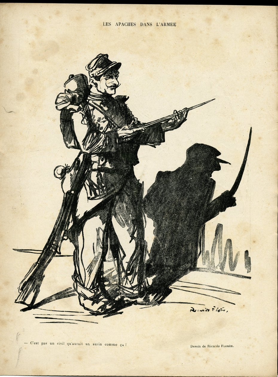 Ilustracja Ricardo Floresa (1878-1918) w Le Lire, 22.01.2010 - Apaches in the Armee - Apaches proxenetes - Cień/światło autorstwa Ricardo Flores