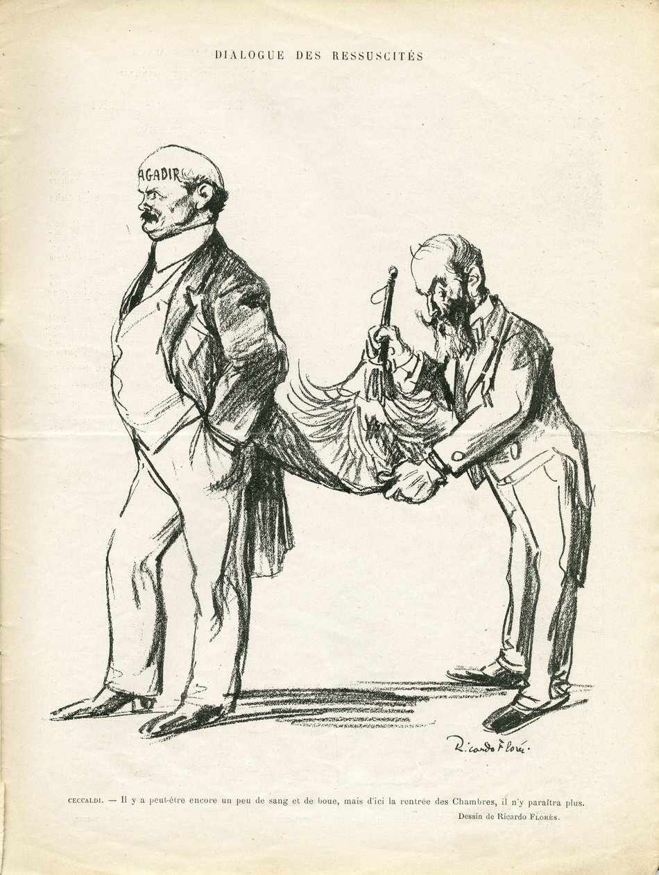 Ilustracja Ricardo Flores (1878-1918) w Le Rire, 09.05.14 - Dialog Zbawionych - Maroko, Agadir - Ceccaldi autorstwa Ricardo Flores