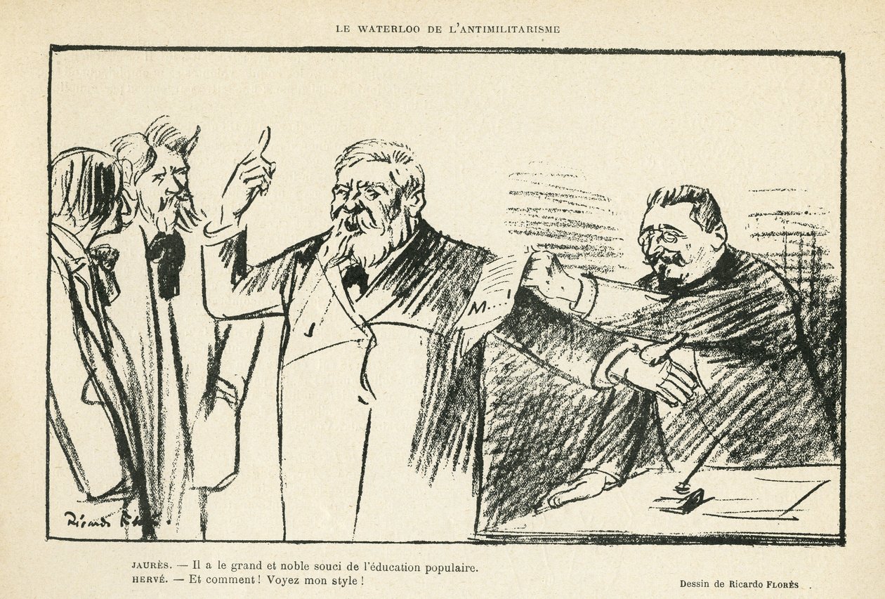 Ilustracja Ricardo Floresa (1878-1918) w Le Rire, 27.07.12 - Waterloo of Antimilitarism - Antimilitarism - Jaures Jean, Herve Gustave (1871-1944) autorstwa Ricardo Flores