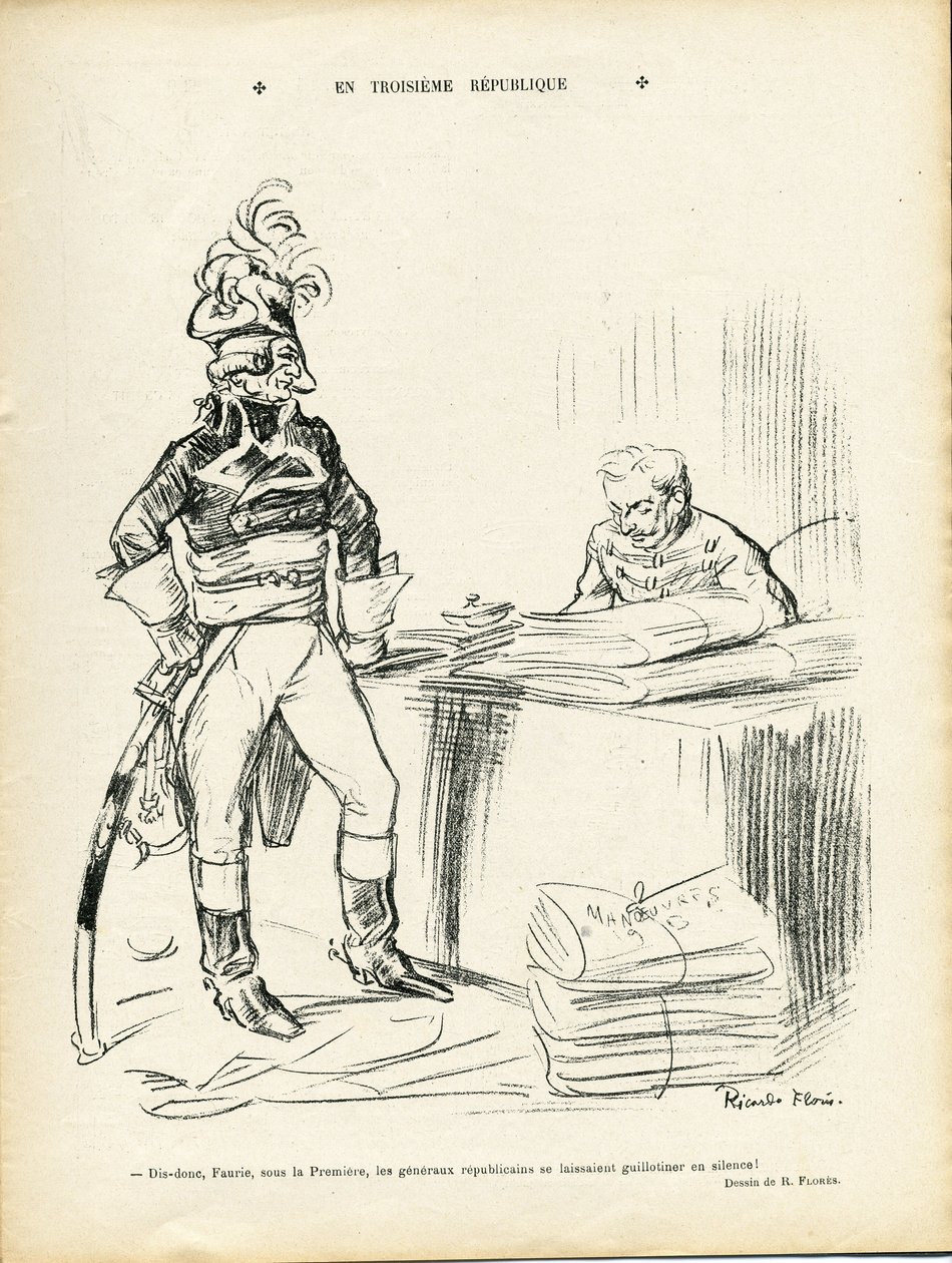 Ilustracja Ricardo Floresa (1878-1918) w Le Lire, 29.11.13 - W III Republice - Ire Republic - Generałowie Generalni, Baptiste Faurie (1853-1938) autorstwa Ricardo Flores