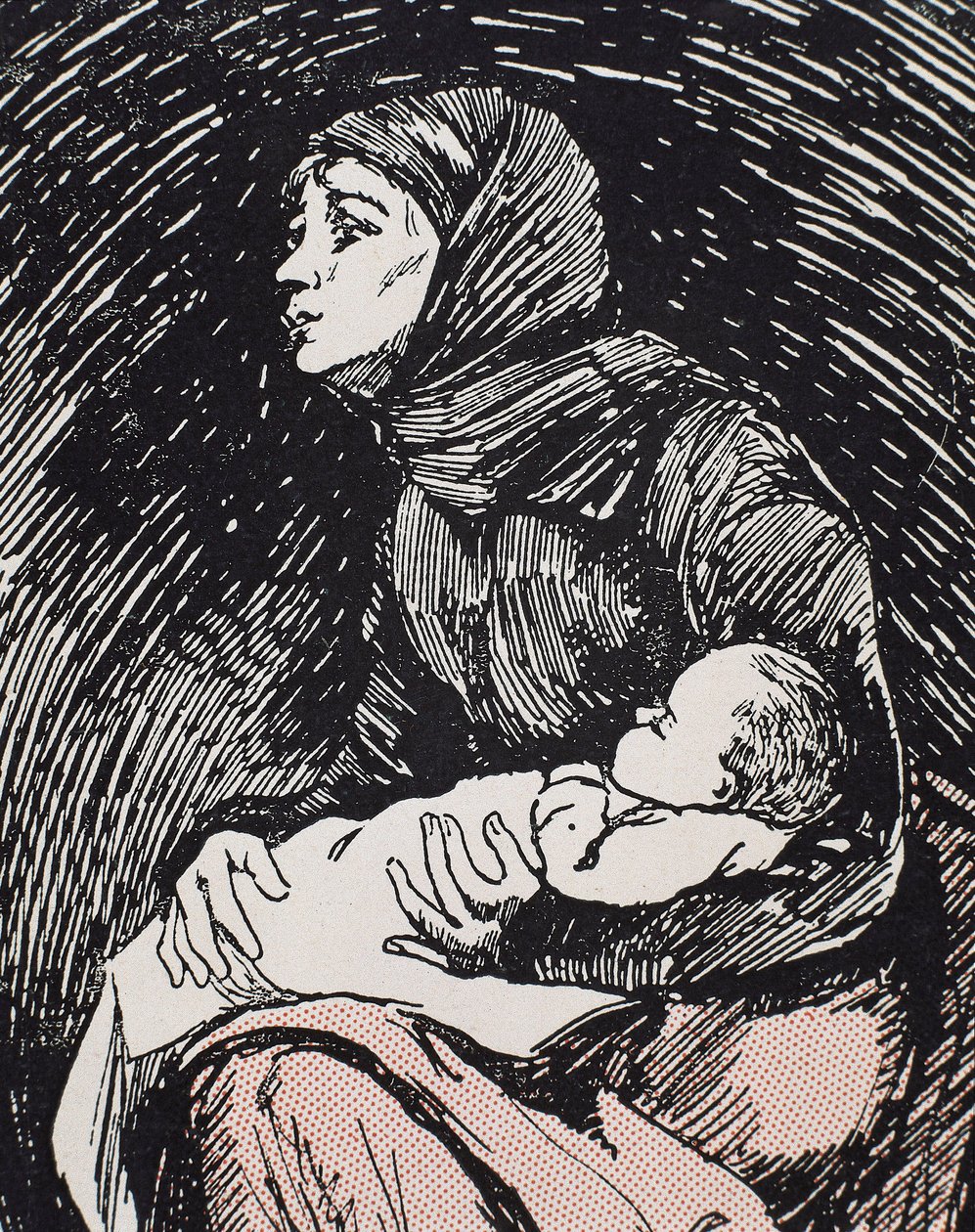 Wigilia. 1900. Chuda kobieta z dzieckiem na ręku (rycina) autorstwa Ricardo Maria Navarrete