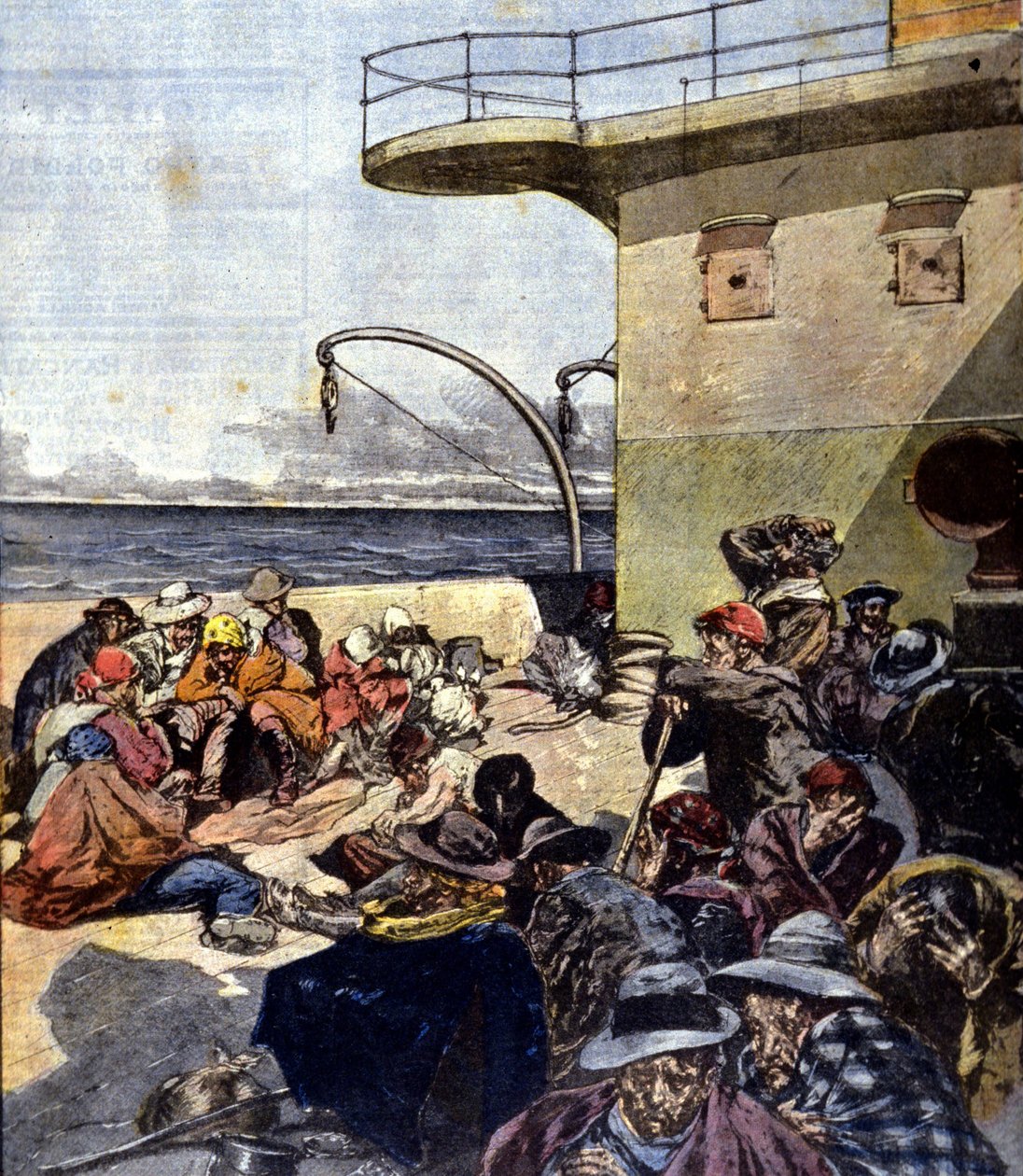 włoska emigracja do Kanady; podróż na pokładzie jeziora Megantic odbyła się w dość trudnych warunkach. Zdj. R. Pellegrini. La Domenica del Corriere. 02/06/1901. autorstwa Riccardo Pellegrini