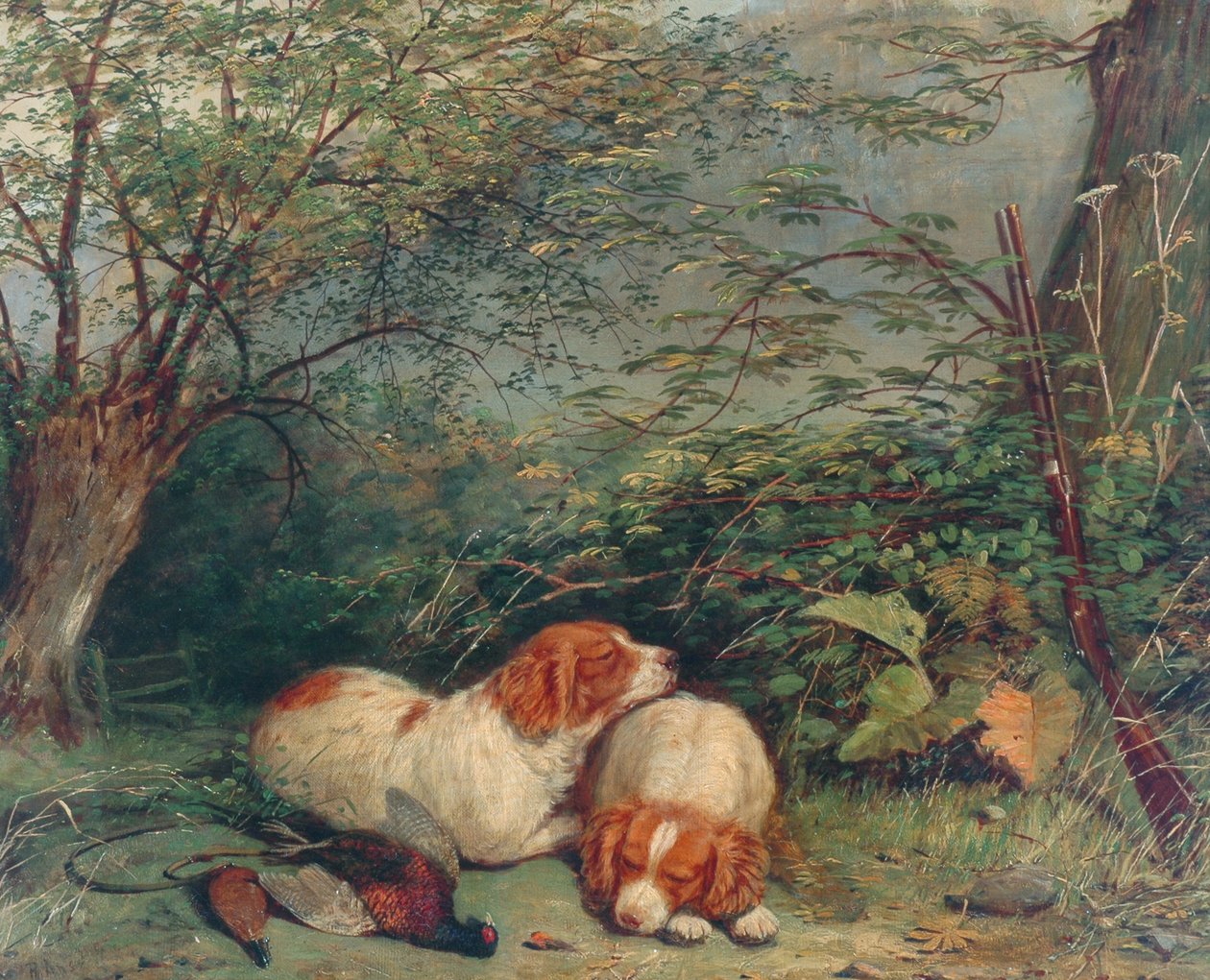 Psy i Bażant, 1840 autorstwa Richard Ansdell