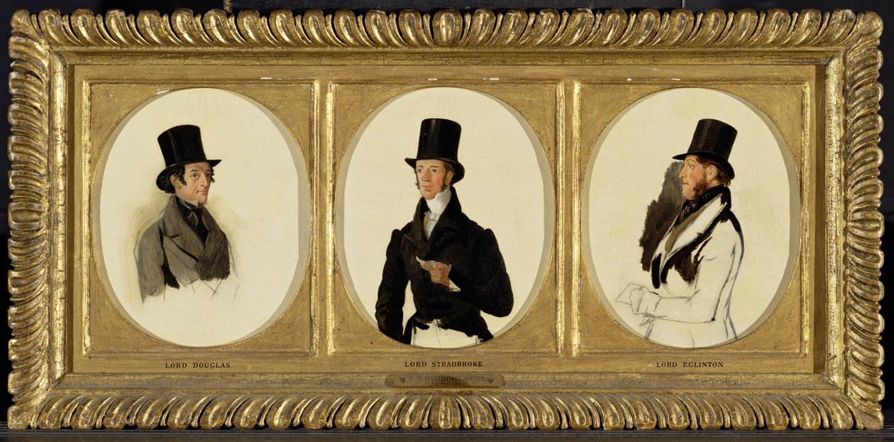 Studia do portretów Lorda Eglintona, Lorda Douglasa i Lorda Stradbroke w „The Waterloo Cup Coursing Meeting”, 1840 (olej na desce tartacznej) autorstwa Richard Ansdell