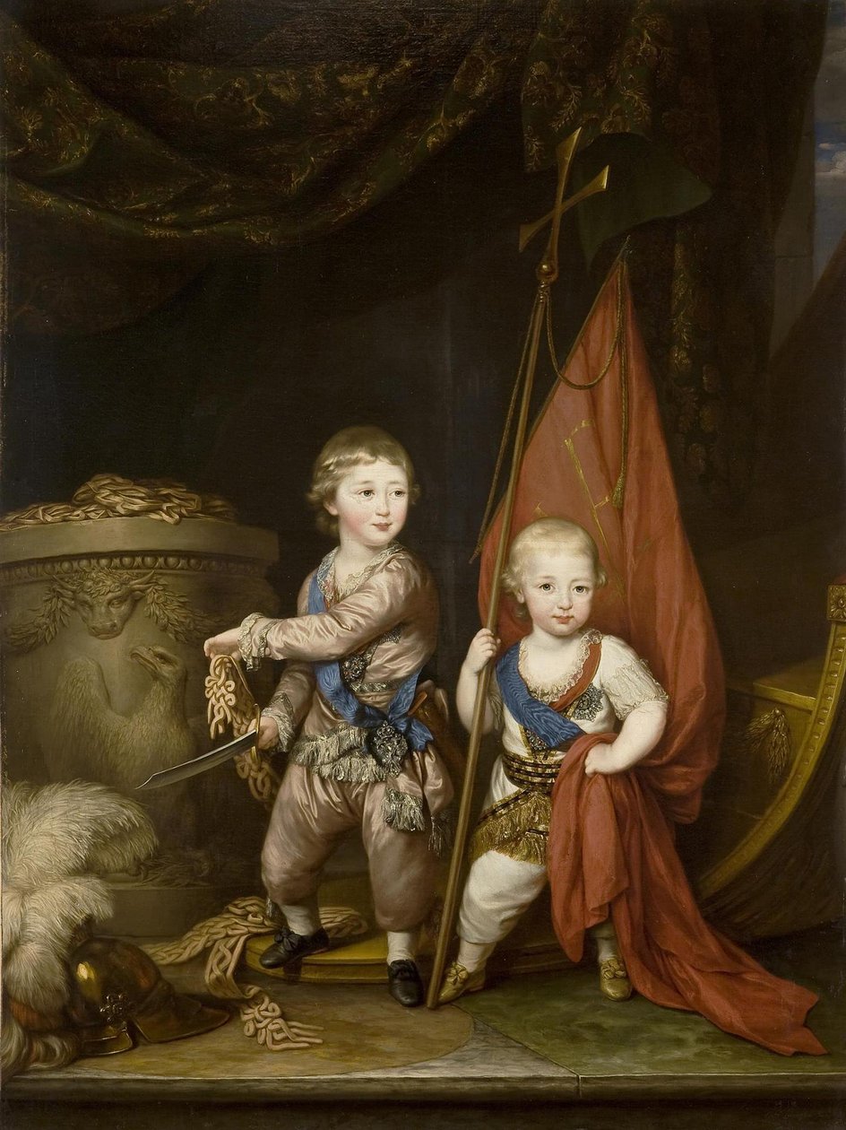 Portret wielkich książąt Aleksandra Pawłowicza i Konstantyna Pawłowicza jako dzieci, 1781 r. autorstwa Richard Brompton