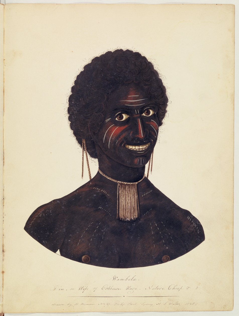 Wambela, żona Cobbawna Wogi, rodzimego wodza Port Stephen, NSW, 1820 autorstwa Richard Browne